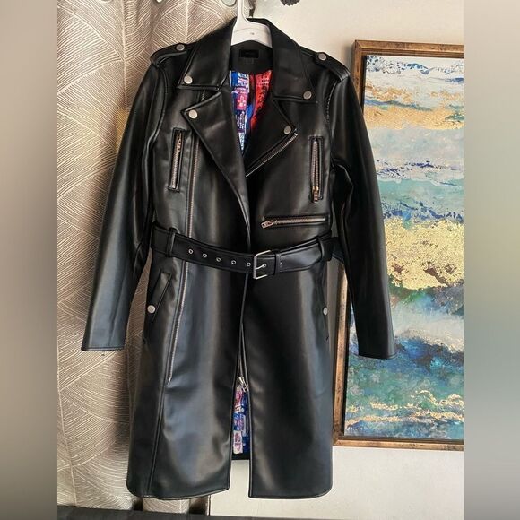 MOTHER  Jacket Womens Size XS Black The Long Chopper Faux Leather Regular Fit - Picture 6 of 16